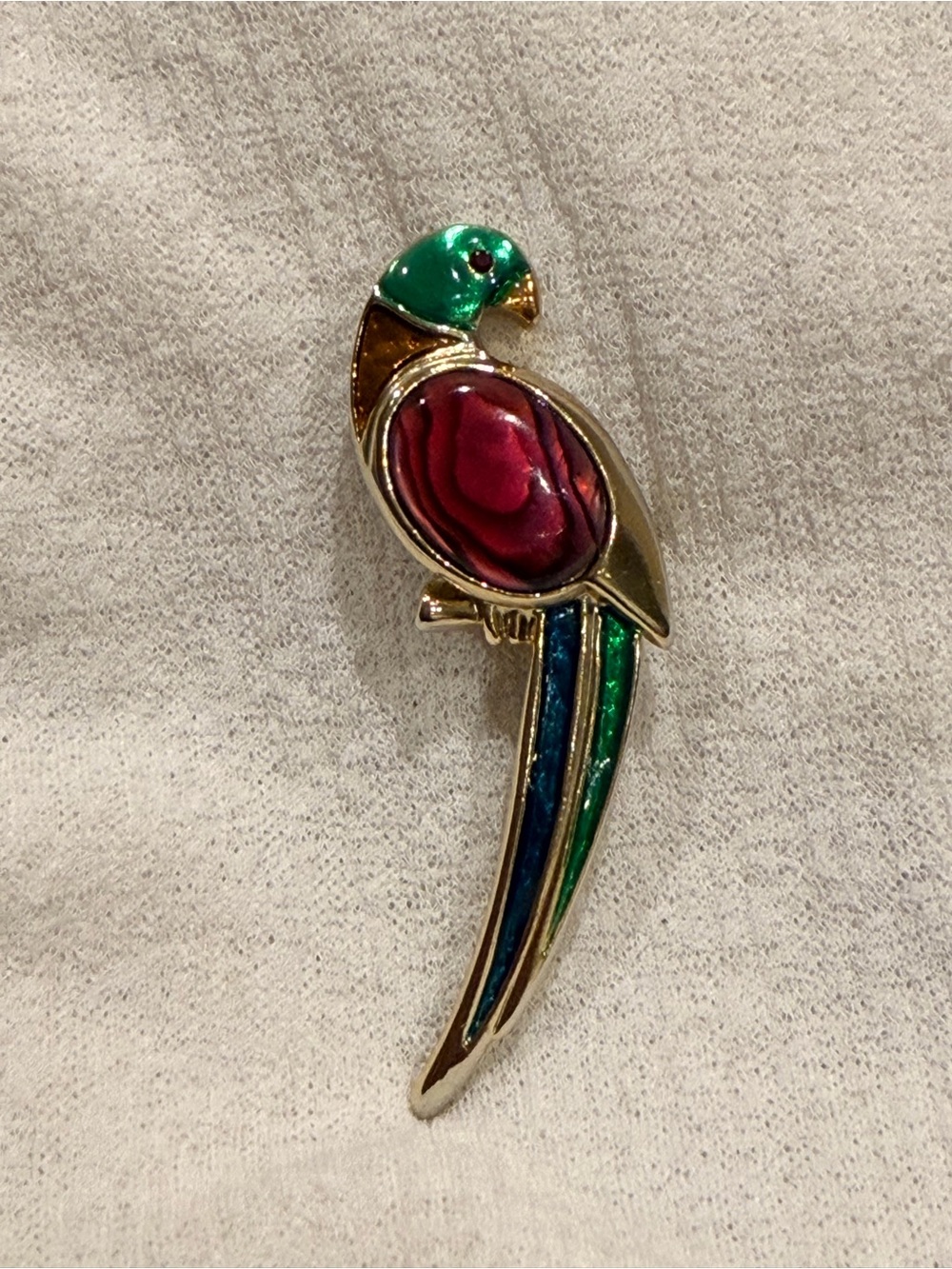 Vintage Colorful Parrot Enamel Brooch - Green, Red, Blue